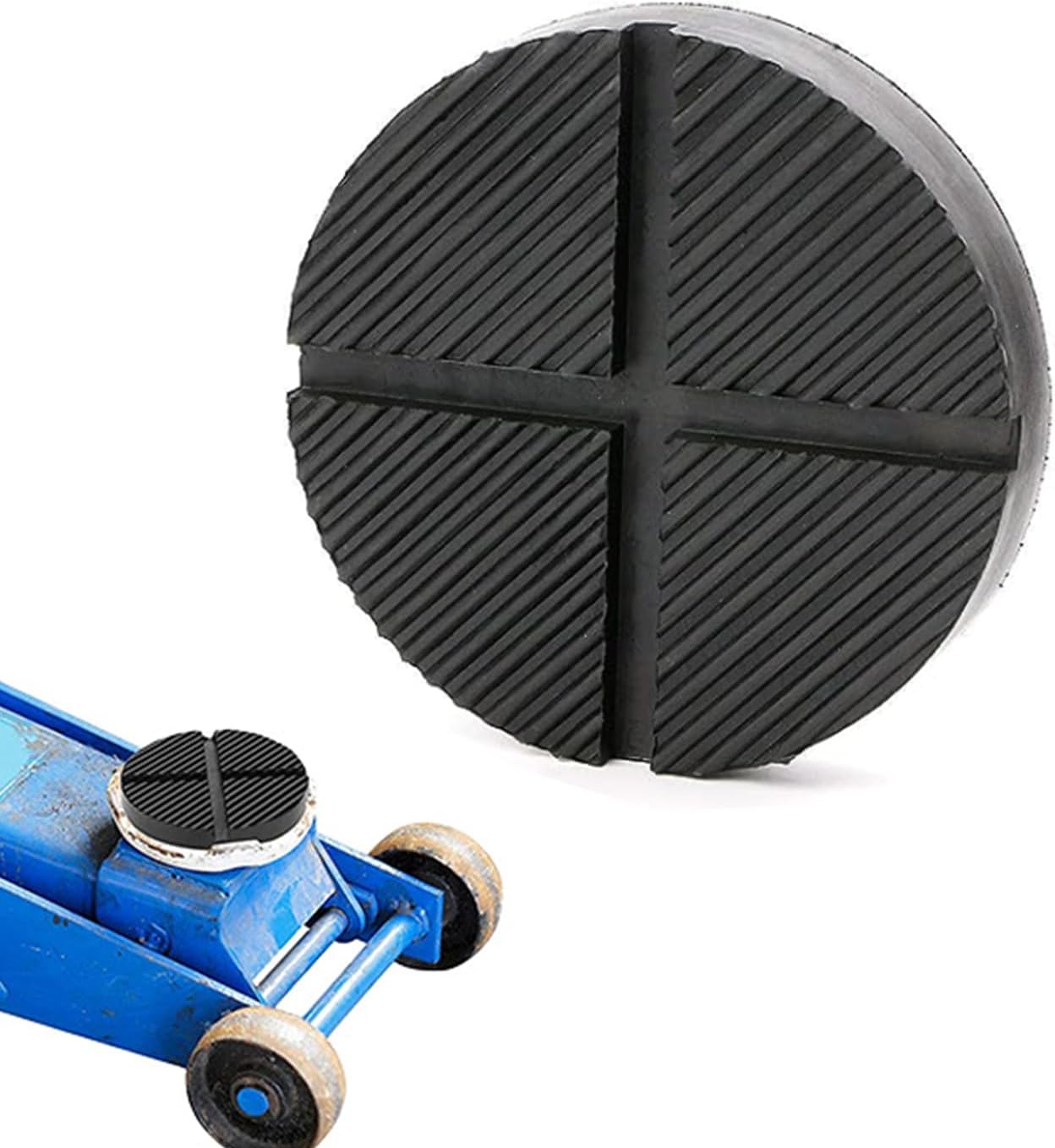 1 bloque de goma de soporte para gato de piso de automóvil, clip adaptador de almohadilla de disco ranurado en cruz, abrazadera de soldadura lateral