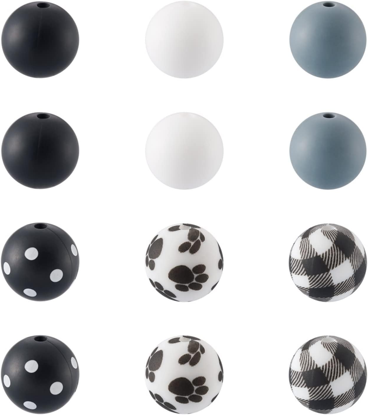 Mega Pet 78 cuentas de silicona de 6 estilos, bolas redondas de silicona espaciadoras para bricolaje, collares, pulseras, llaveros, agujeros para