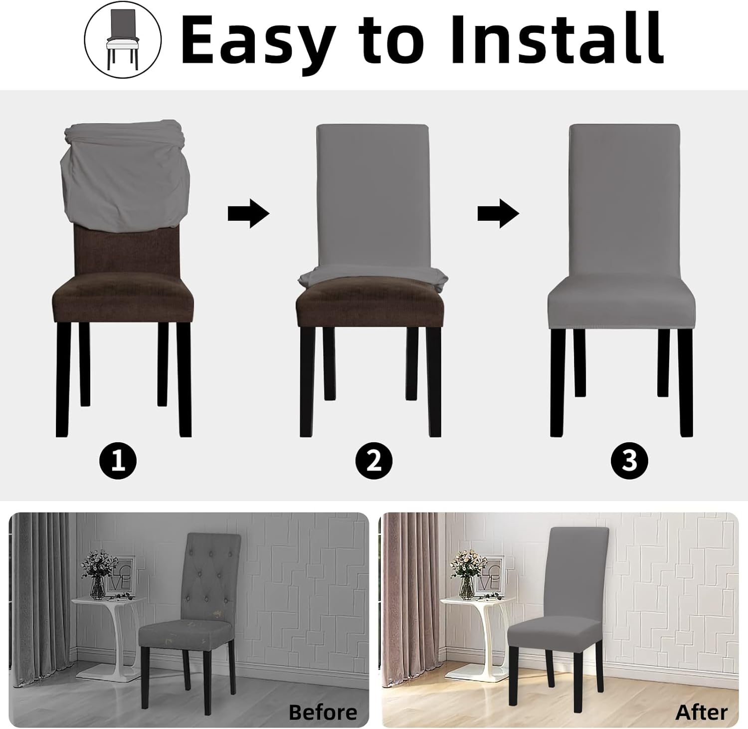 Easy-Going Juego de 2 fundas elásticas para sillas de comedor, fundas para sillas Parsons para comedor, ceremonia, banquete, color gris claro