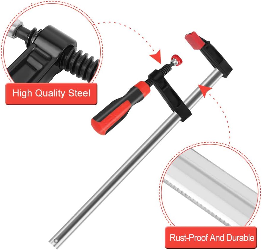 Juego de abrazaderas F, 4 piezas de 13.7 pulgadas de acero resistente para carpintería, juego de abrazaderas de madera DIY herramienta de mano con