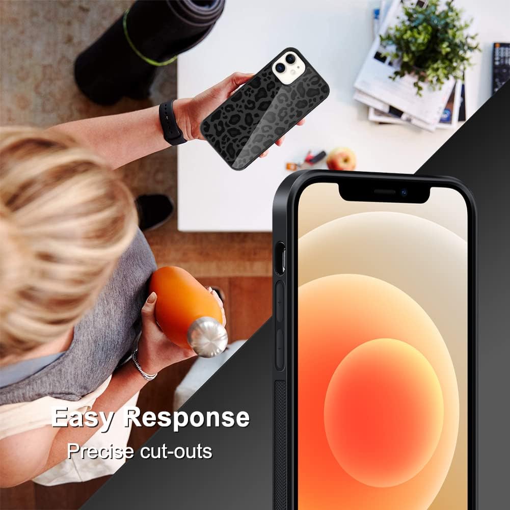 TEAUGHT Funda compatible con iPhone 12 Pro de 6.1 pulgadas, bonito patrón de leopardo negro + protector de pantalla de neumáticos a prueba de