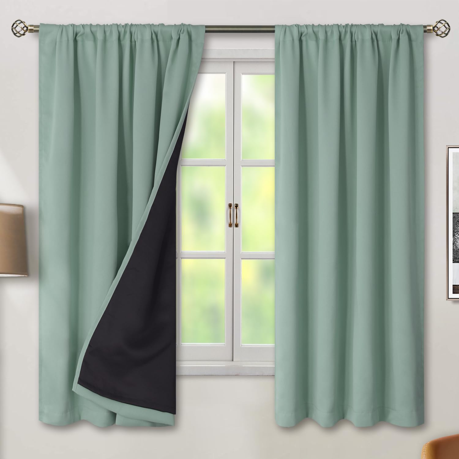 BGment Cortinas opacas con forro de aislamiento térmico de 63 pulgadas de largo, bolsillo para barra y pestaña trasera, cortina de ventana de doble