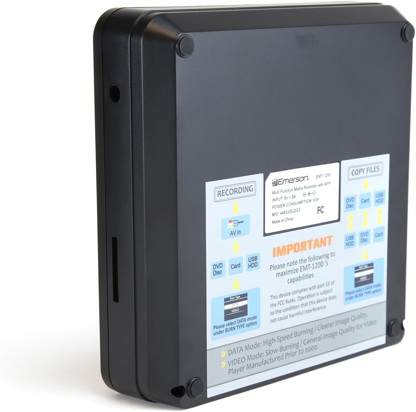 Emerson Grabadora multifunción EMT-1200 con pantalla LCD