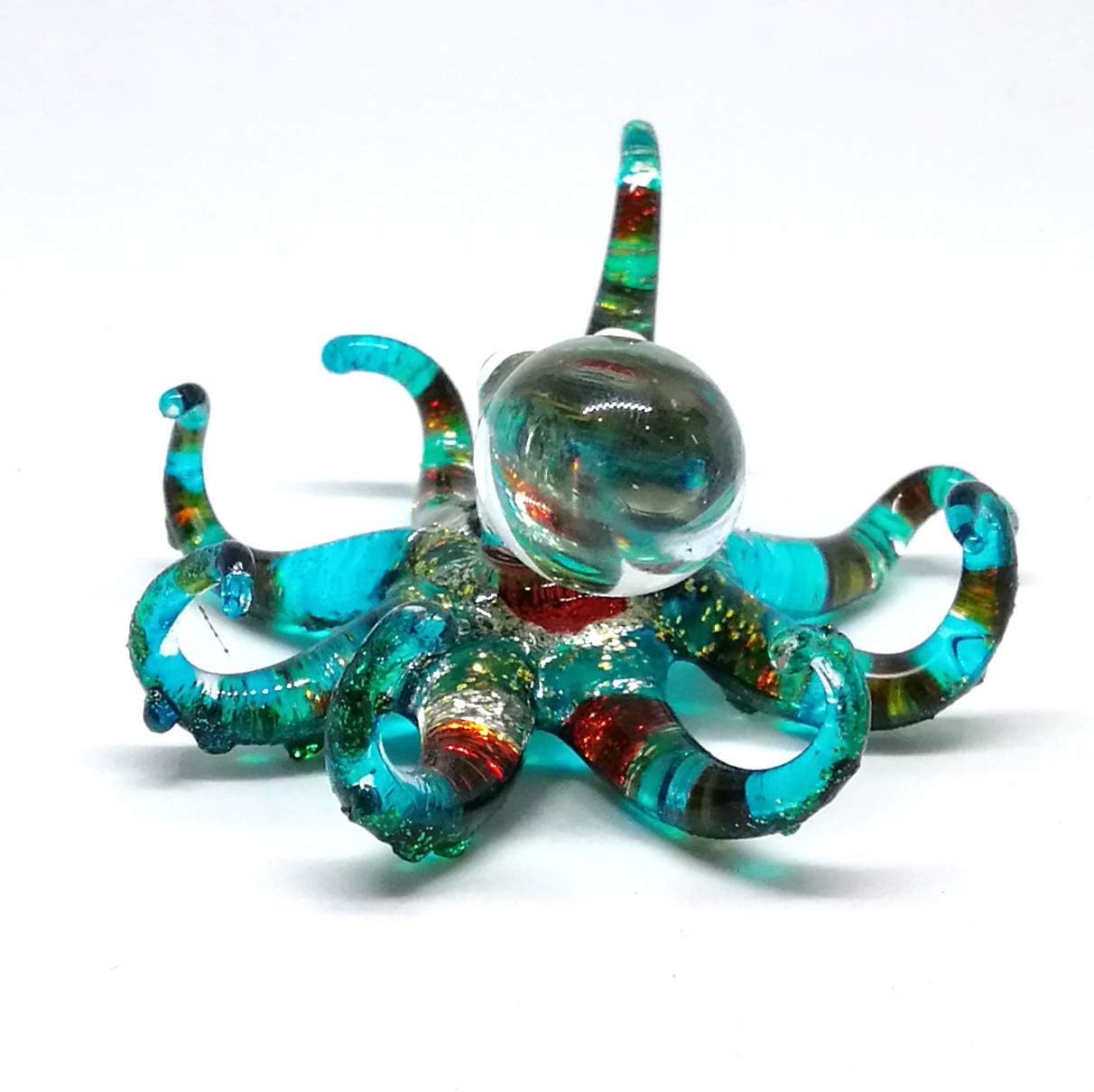 ZOOCRAFT Figura decorativa de cristal de pulpo de mar, decoración de regalo, en miniatura, soplado a mano, estilo costero azul, coleccionable para