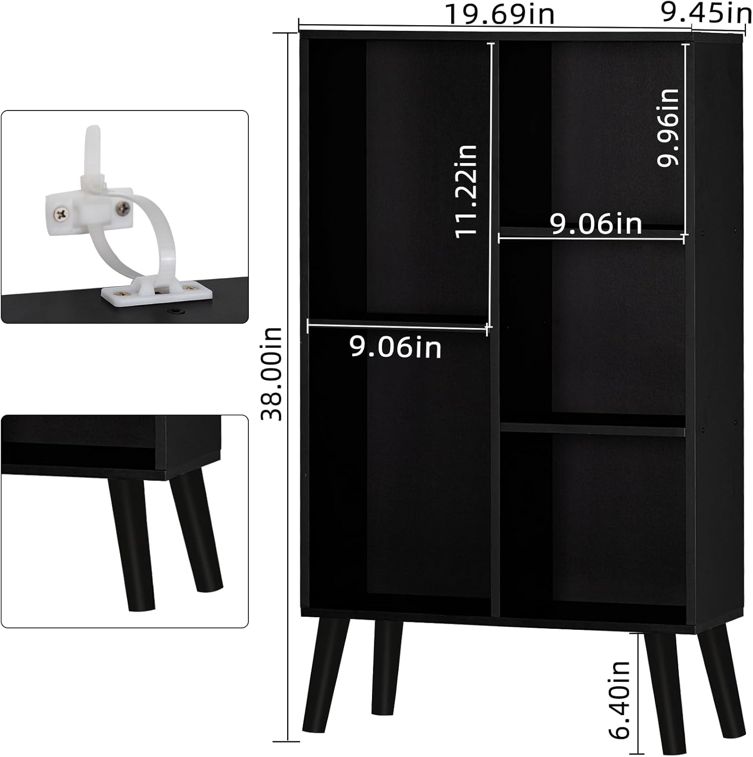 YAHARBO Small Black Narrow Bookshelf,3 Tier Modern Bookcase with Legs,Bookshelves Wood Storage Shelf,Rustic Book Shelves Cube Organizer,Display