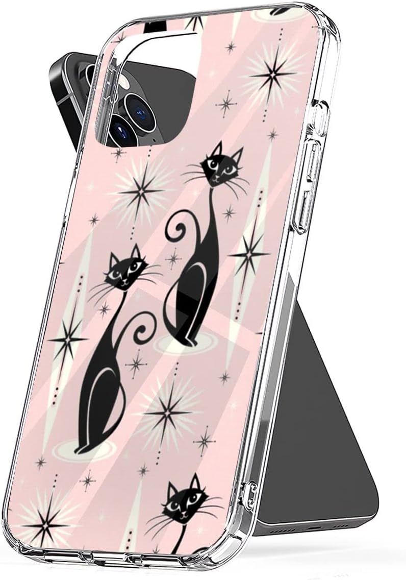Funda para teléfono de mediados de siglo, a prueba de golpes, accesorios retro, Atomic TPU Cats compatible con iPhone 15 14 Pro Max 13 12 11 X Xs Xr