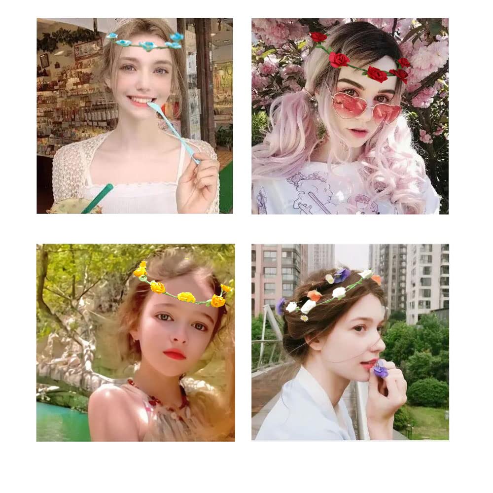 Paquete de 20 diademas multicolor con corona de flores, para mujeres y niñas, para festivales, celebraciones, bodas, fiestas, sin correa de anclaje