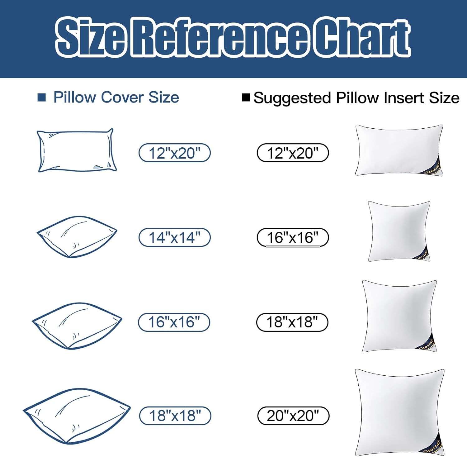 OTOSTAR Insertos de almohada de 20 x 20 pulgadas, almohadas decorativas con funda de algodón 100 % algodón, almohadas cuadradas para sofá, cama,