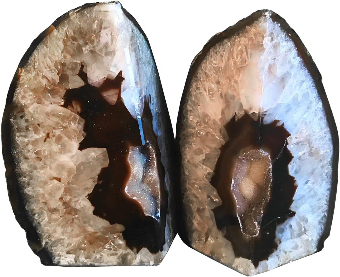 AMOYSTONE Sujetalibros de ágata negra de geoda resistente con topes de goma (1 par, 2-3 libras)