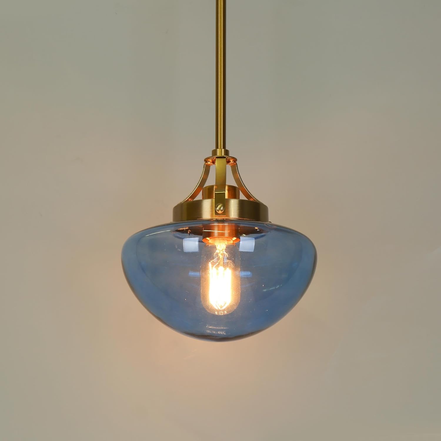 Luces colgantes de isla azul, moderna iluminación colgante dorada para isla de cocina, luces colgantes de vidrio para comedor