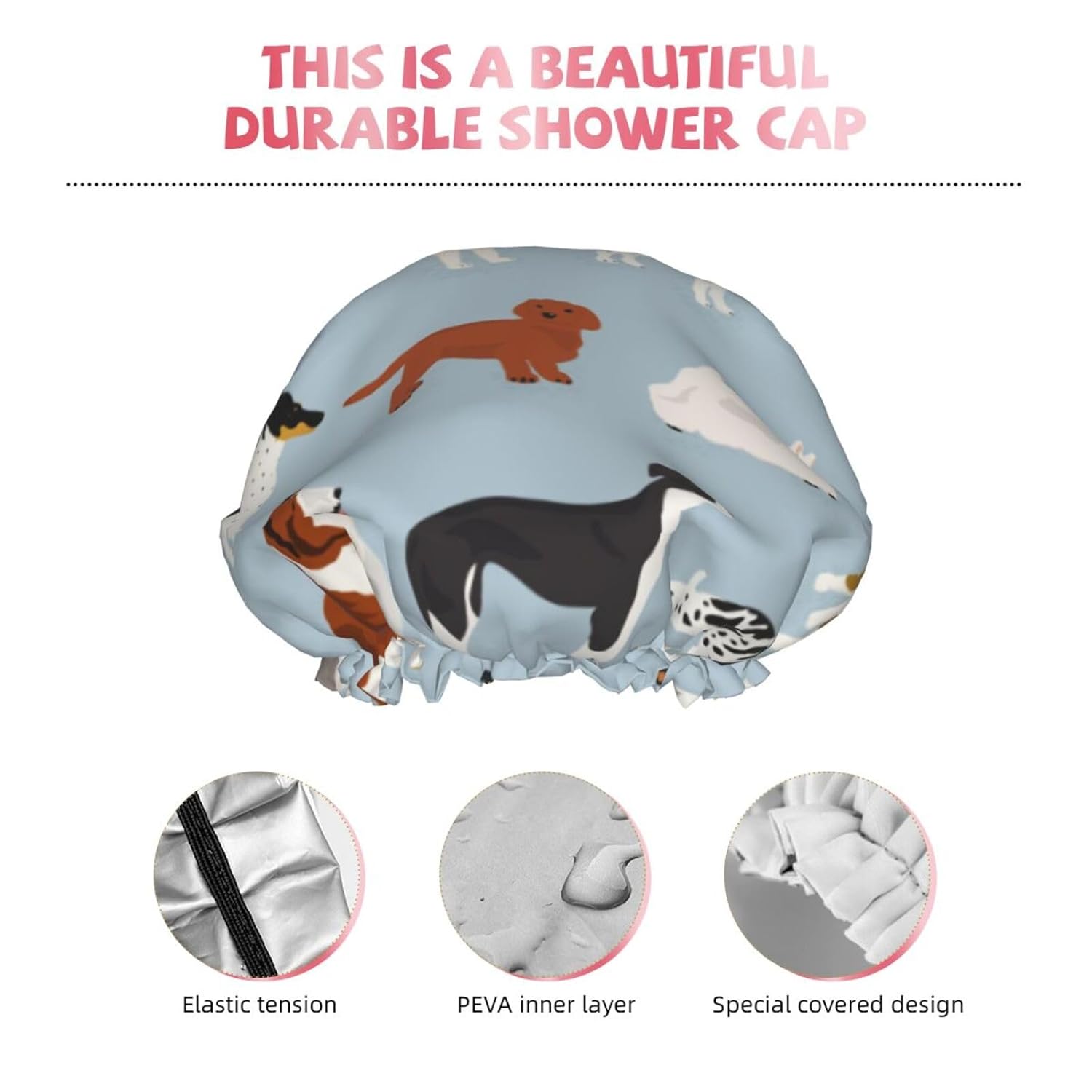 Gorro de ducha  Gorros de ducha impermeables de doble capa compatibles con perros diferentes lindos para mujeres y niñas, gorros de pelo para ducha