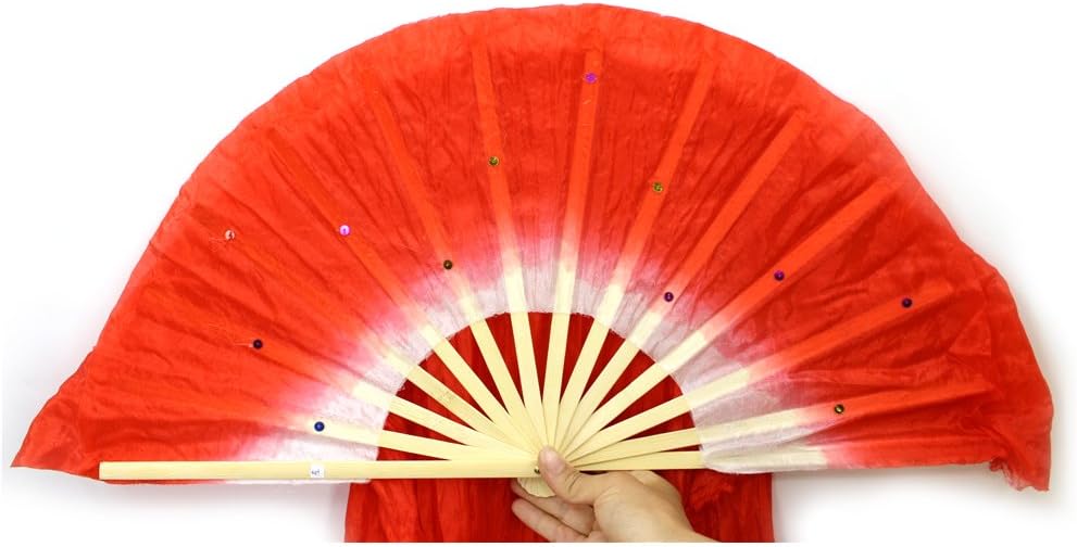 5.9 ft de seda artificial danza del vientre de bambú velos mujeres seda real danza del vientre vela vela danza nacional baile largo bambú ventilador