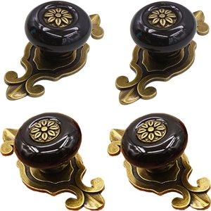 Pomos de cerámica para gabinete, 4 unidades Perillas vintage elegantes para cajones de vestir con placa trasera de bronce, manijas decorativas para Pomos de cerámica para gabinete, 4 unidades Perillas vintage elegantes para cajones de vestir con placa trasera de bronce, manijas decorativas para