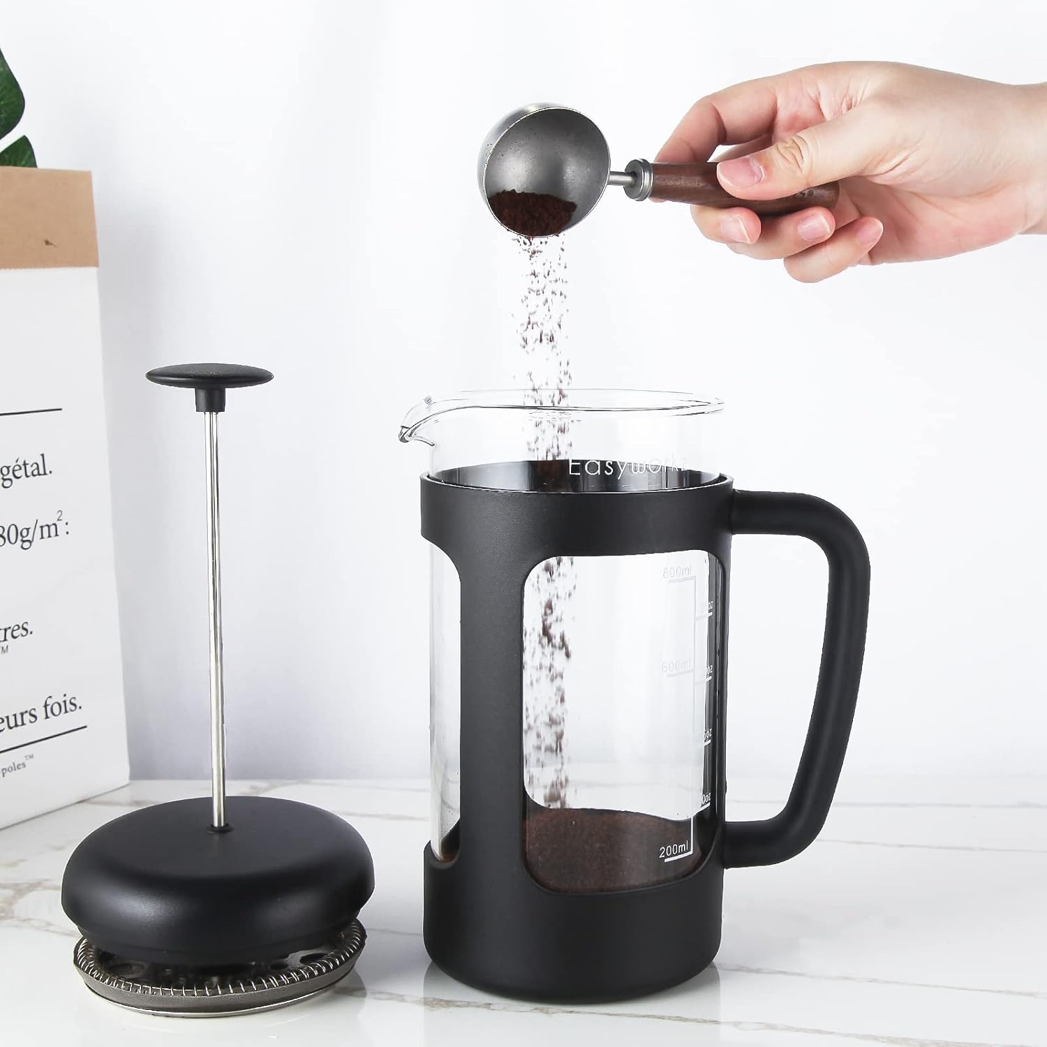 Easyworkz Cuchara de café retro de acero inoxidable con mango de nogal negro, 0.35oz, cuchara medidora (Vintage)