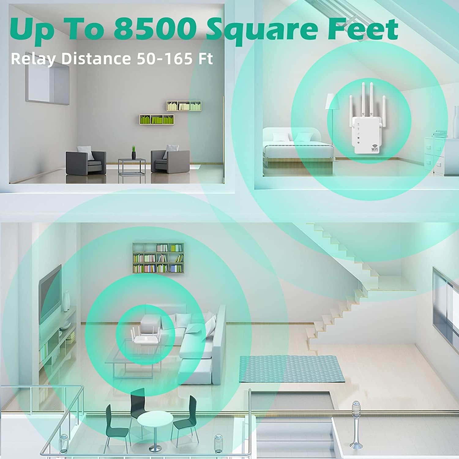 Amplificador WiFi 2023, amplificador de señal para cobertura del hogar de hasta 12880 pies cuadrados y 105 dispositivos, extensor WiFi, amplificador