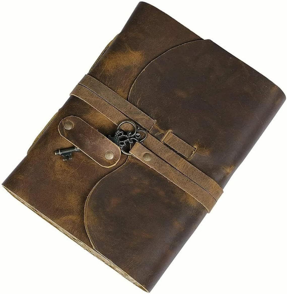 Diario de cuero vintage  Diario encuadernado de cuero antiguo hecho a mano con borde de cubierta de papel, cuaderno de bocetos de cuero de 7 x 5