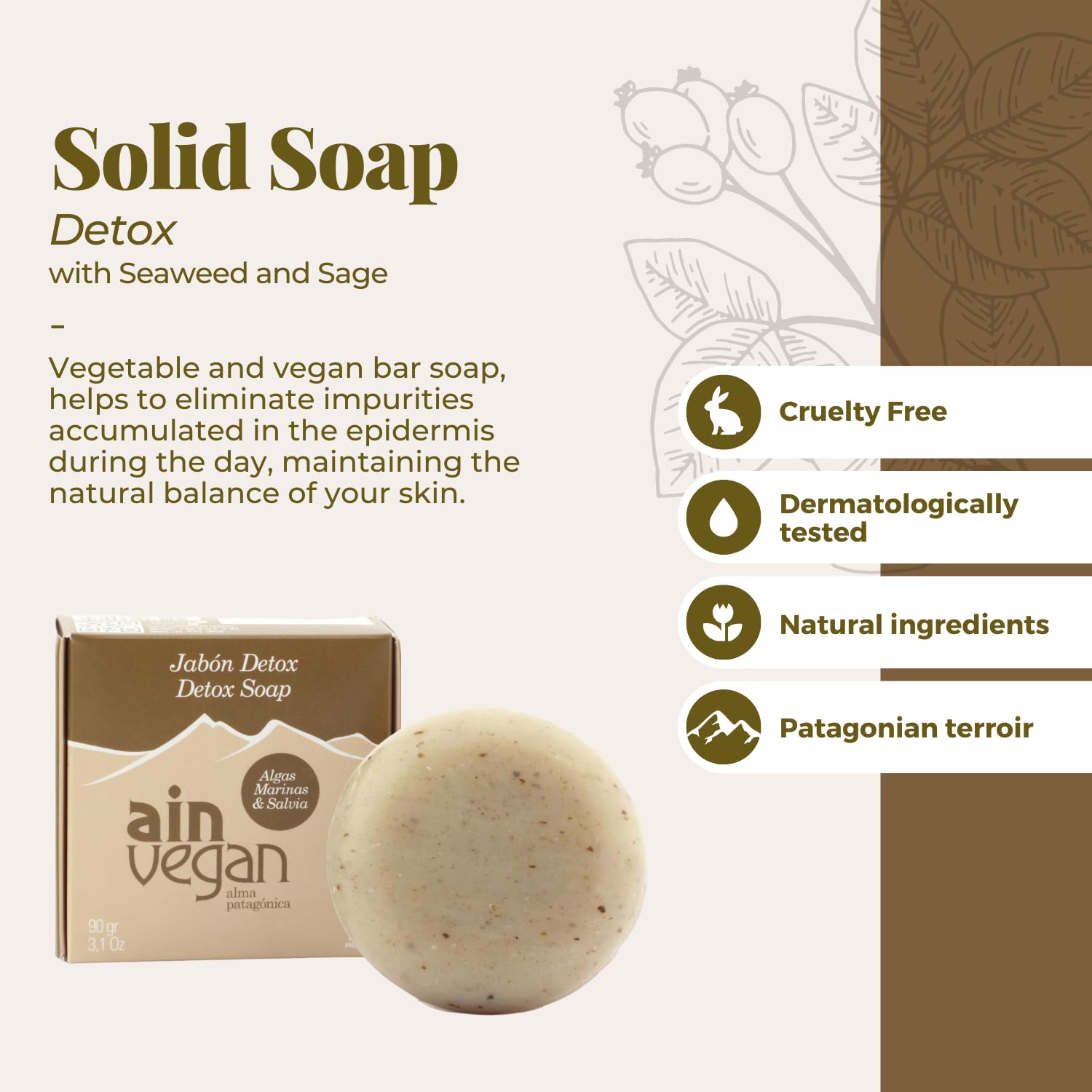 AIN – Jabón de desintoxicación vegano, jabón corporal vegano para todo tipo de piel, jabón desintoxicante, ingredientes naturales, algas marinas y