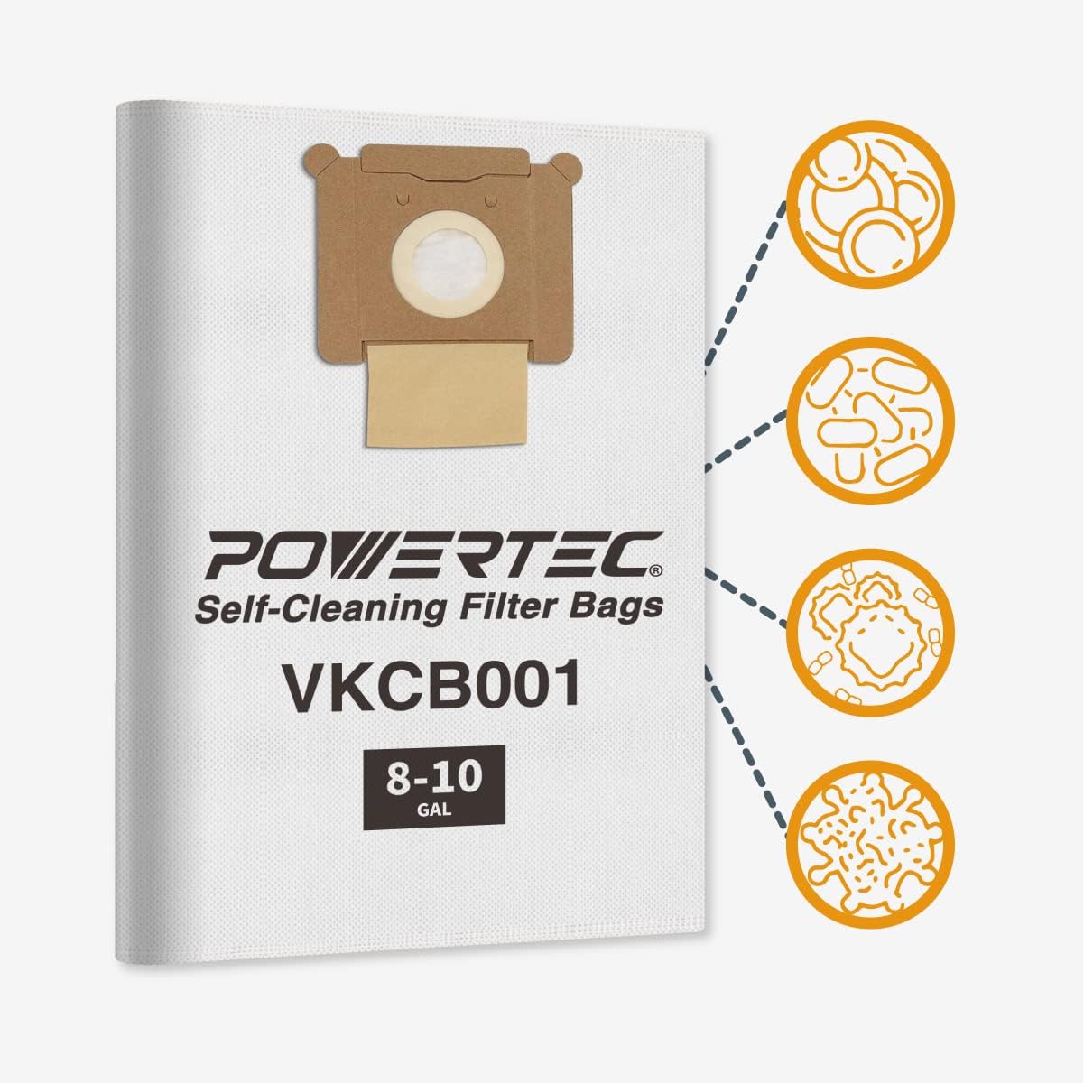 POWERTEC 75043-P3 Bolsas de filtro de vellón para Vacmaster VK811PH, VK1011SIWTH, 9PK