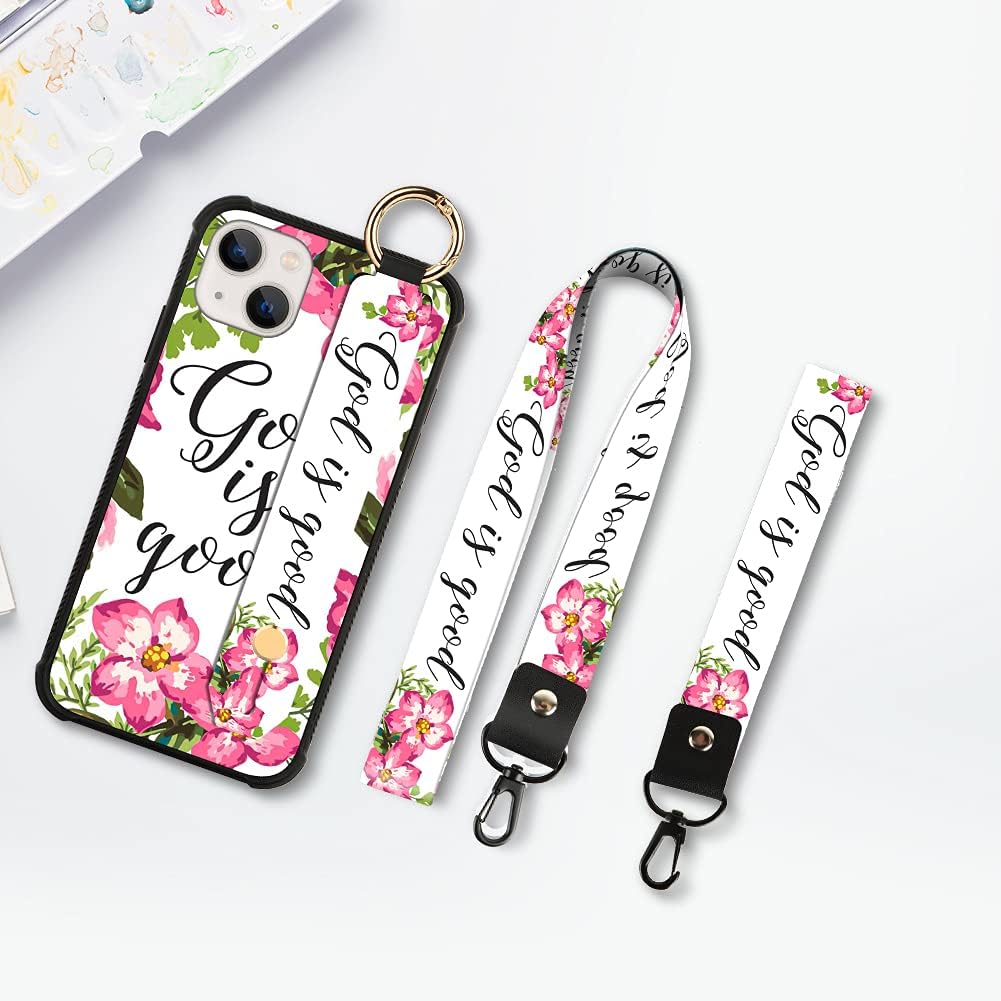 KANGHAR Funda compatible con iPhone 13, diseño floral de flores, correa de muñeca para Apple iPhone 13 de 6.1 pulgadas 2021 5G (Dios es bueno)
