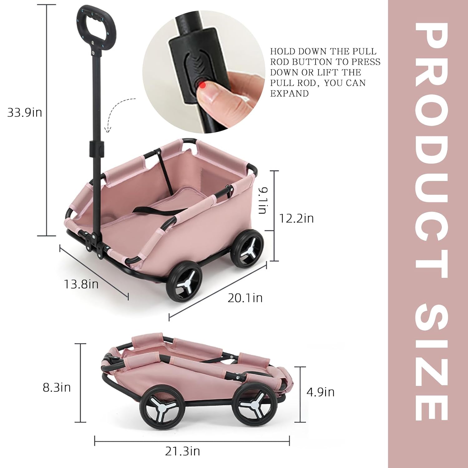 Cochecito para perros con 4 ruedas, plegable, para mascotas, para viajes, compras, caminar, jugar para perros pequeños, gatos (rosa)