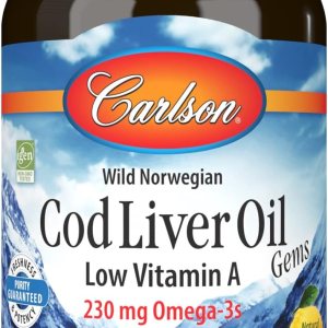 Carlson – Gemas de aceite de hígado de bacalao, baja vitamina A, 230 mg de omega-3, noruego, capturado en la naturaleza, de origen sostenible, 300 Carlson – Gemas de aceite de hígado de bacalao, baja vitamina A, 230 mg de omega-3, noruego, capturado en la naturaleza, de origen sostenible, 300