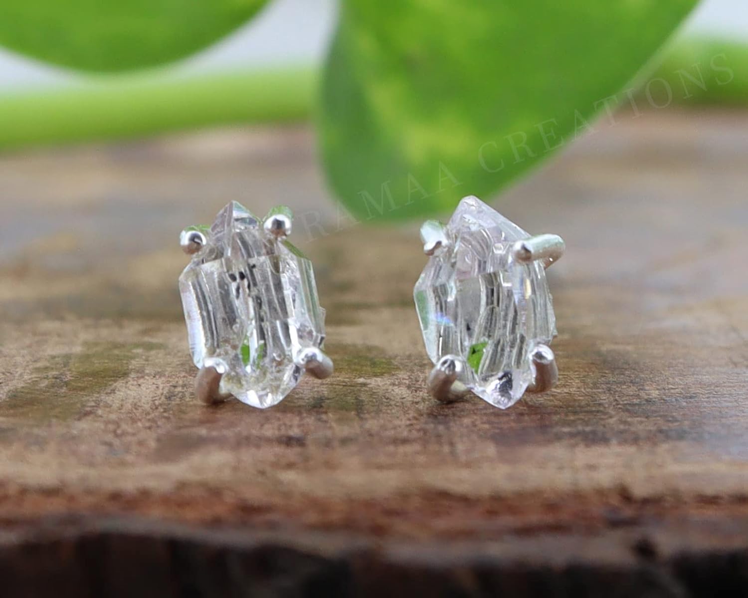 Raw Herkimer Diamond Studs  4-Prong Herkimer Diamond Earrings  Handmade Jewelry  Sterling Silver 925