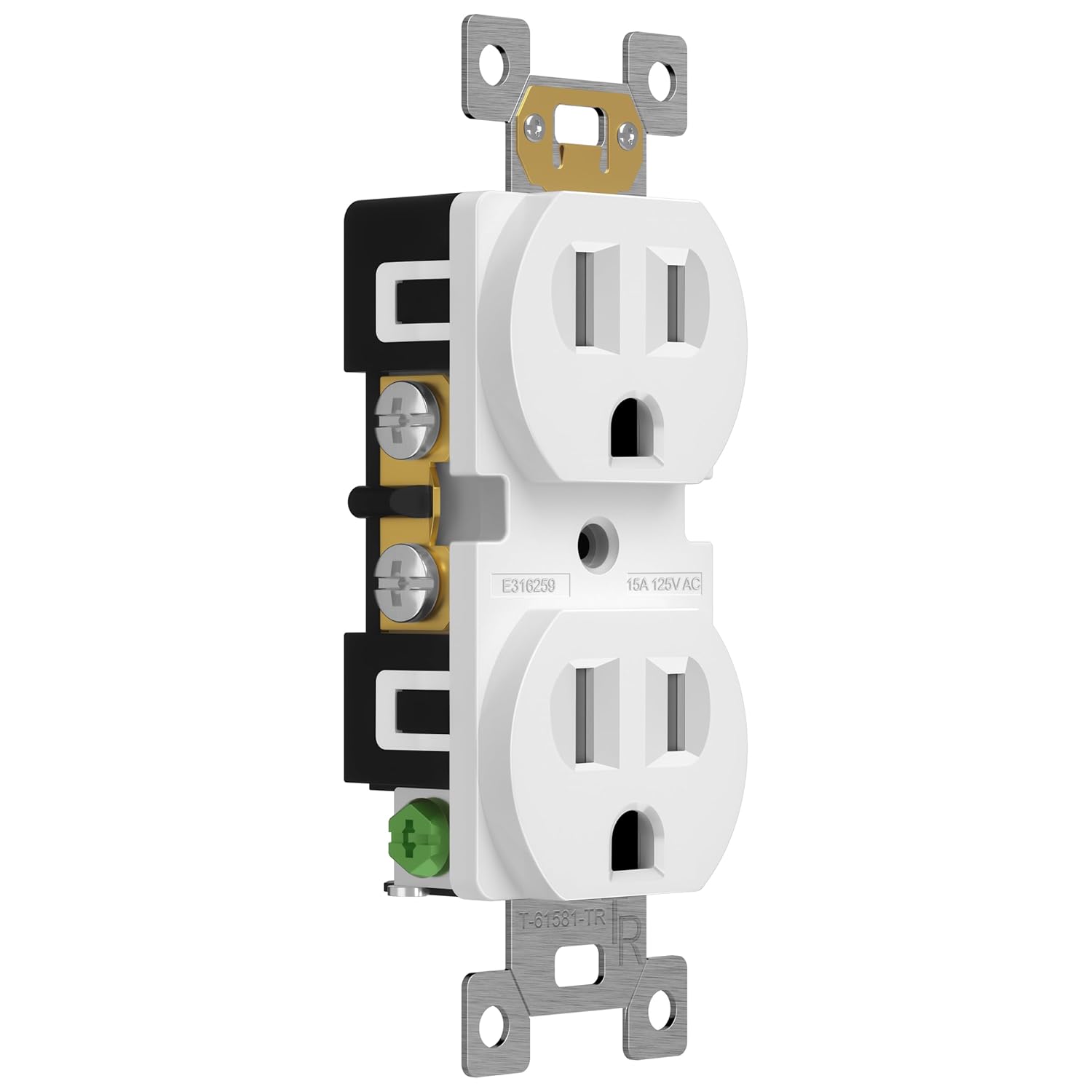 ENERLITES Toma de corriente dúplex, tomas de pared eléctricas resistentes a manipulaciones, grado residencial, 3 cables, conexión a tierra, 2 polos,