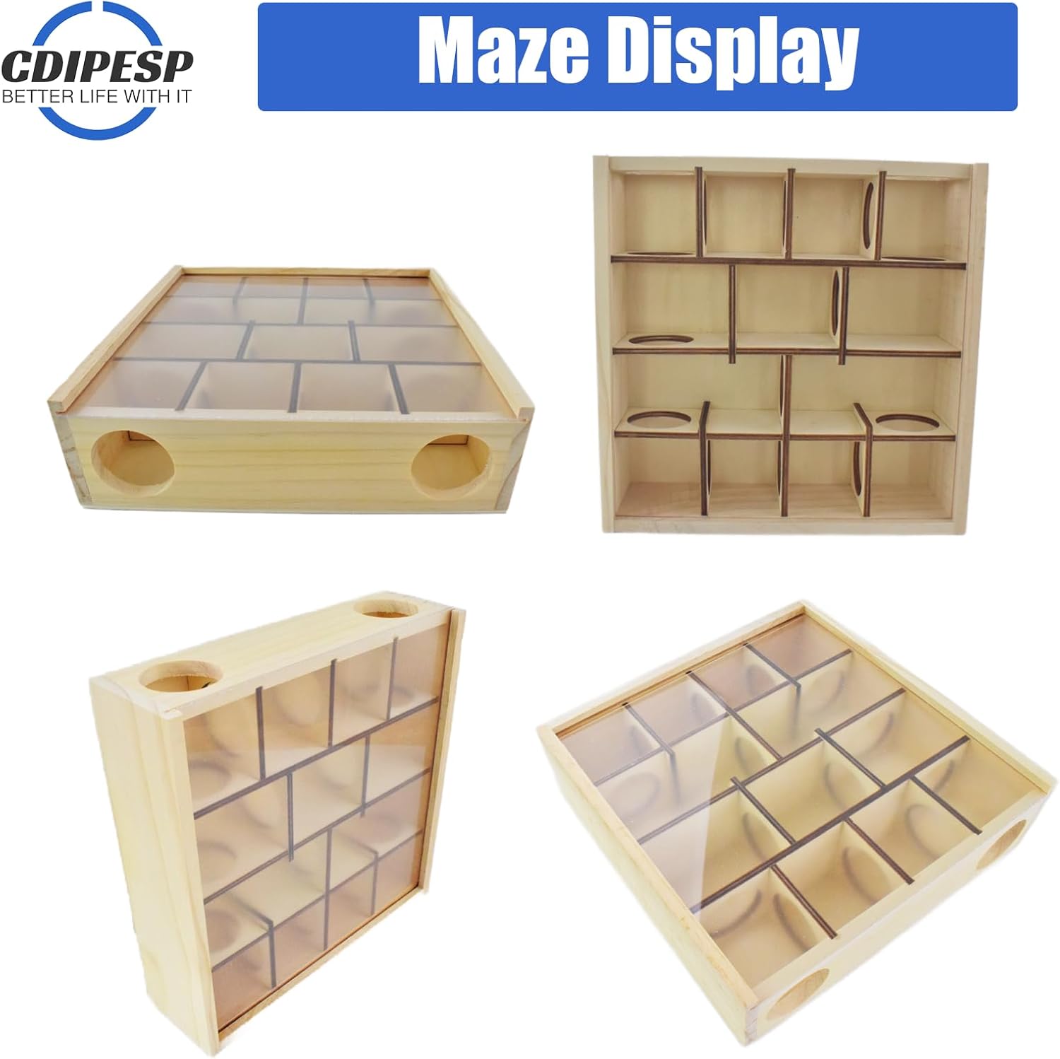 Laberinto de madera para hámster con cubierta acrílica transparente, multicámara, escondite de hámster, juguetes de hámster, laberinto de jerbos