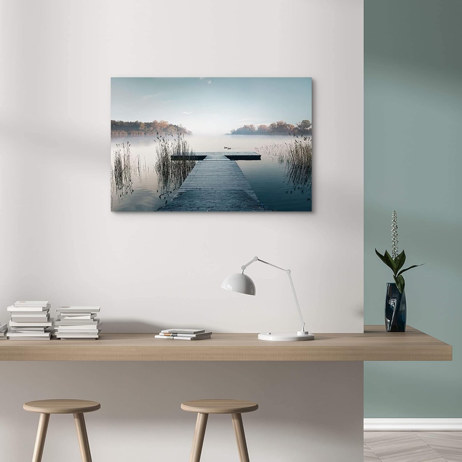 Lienzo de paisaje natural para la pared impresiones enmarcadas de escena de lago natural, puente, muelle, paisaje, pintura, obra de arte para el