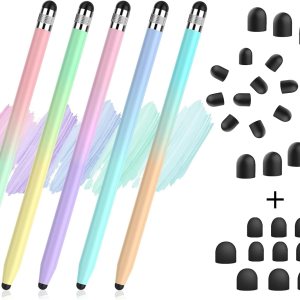 StylusHome Paquete de 5 lápices capacitivos para pantallas táctiles con puntas de goma de repuesto, 20 unidades para iPad, iPhone, Android StylusHome Paquete de 5 lápices capacitivos para pantallas táctiles con puntas de goma de repuesto, 20 unidades para iPad, iPhone, Android