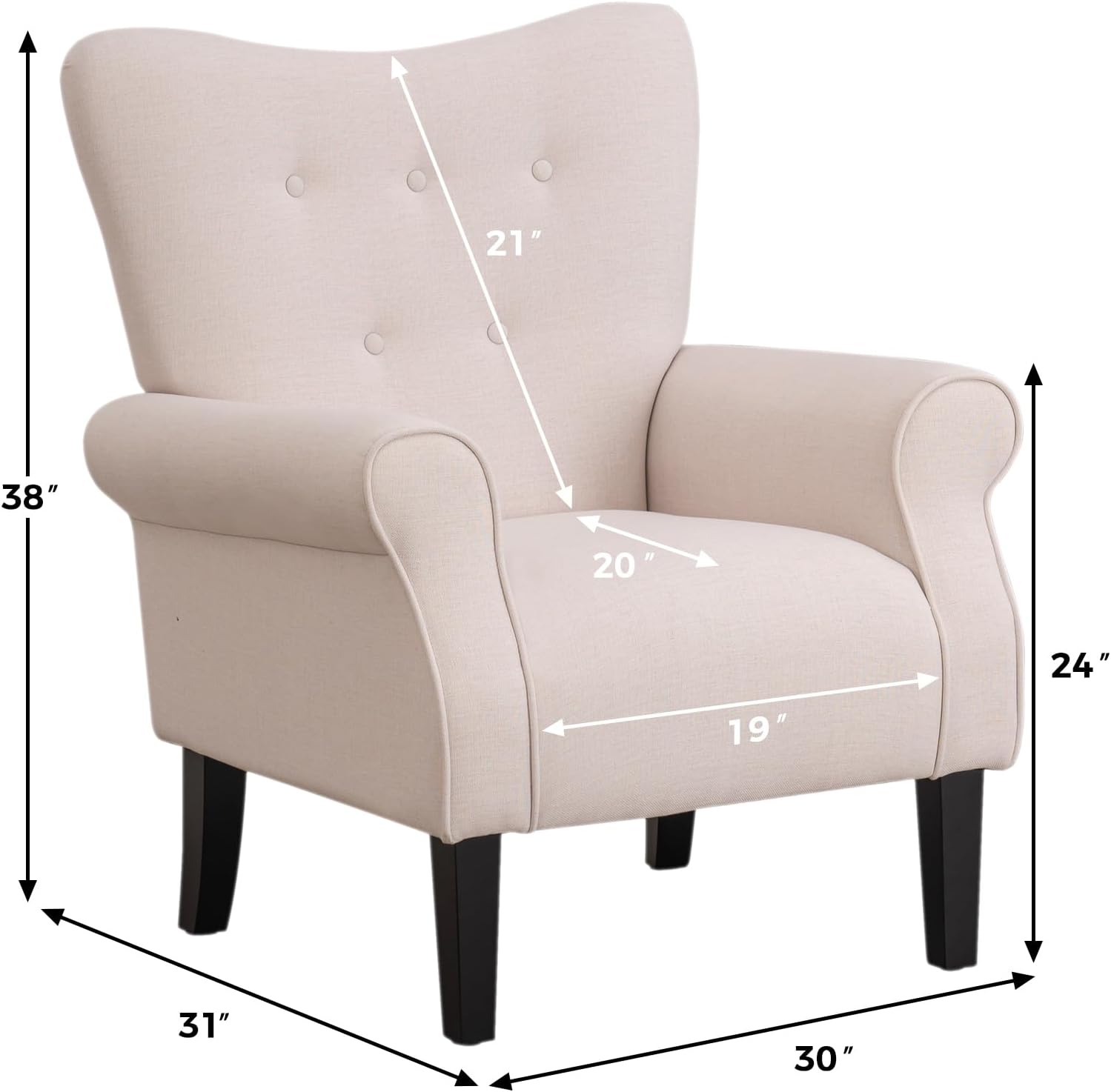 Mellcom – Sillón moderno, sillón con respaldo alto,Sofá individual tapizado con tela y con patas de madera para sala de estar, dormitorio,Club