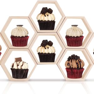 8 soportes para cupcakes de panal, soporte de madera para cupcakes de panal, soporte hexagonal para cupcakes para baby showers, niños y niñas, 8 soportes para cupcakes de panal, soporte de madera para cupcakes de panal, soporte hexagonal para cupcakes para baby showers, niños y niñas,
