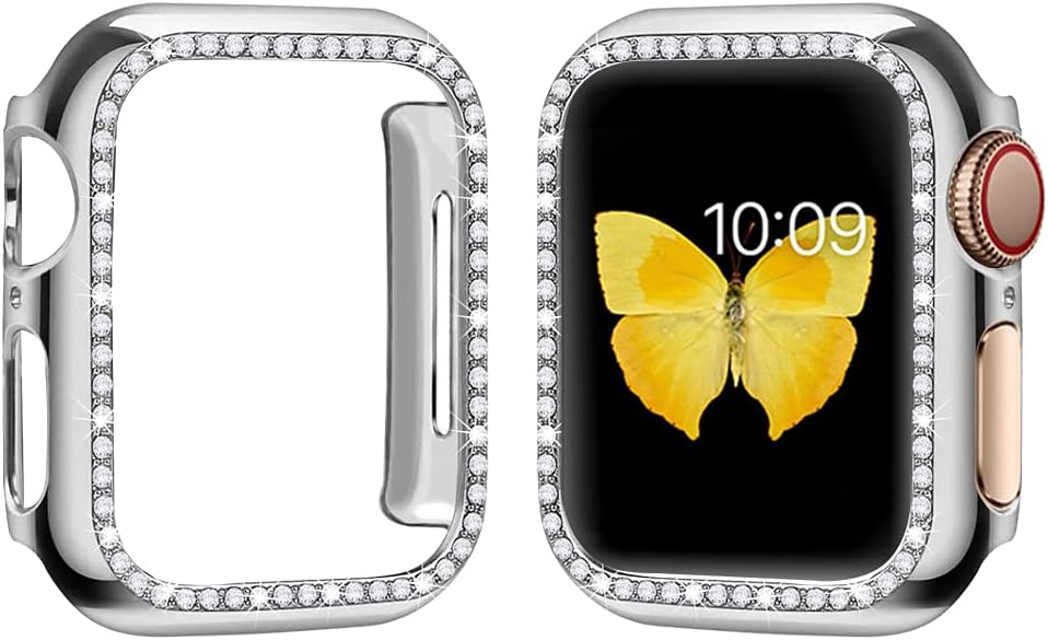 SaNgaiMEi Paquete de 2 fundas brillantes para Apple Watch de 1.575in compatibles con Apple Watch Series 654SE, protector de pantalla con diamantes