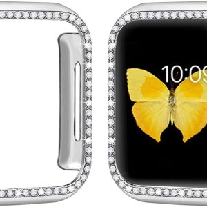 SaNgaiMEi Paquete de 2 fundas brillantes para Apple Watch de 1.575in compatibles con Apple Watch Series 654SE, protector de pantalla con diamantes SaNgaiMEi Paquete de 2 fundas brillantes para Apple Watch de 1.575in compatibles con Apple Watch Series 654SE, protector de pantalla con diamantes