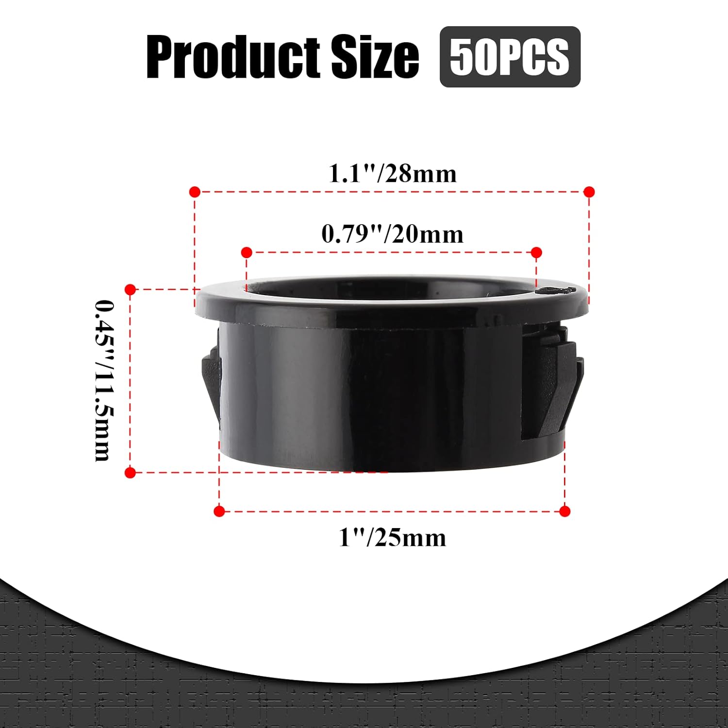 Cionyce 50 bujes de nailon a presión de alambre negro, protectores de ojales de 1 pulgada de diámetro de montaje, buje redondo de manguera de cable