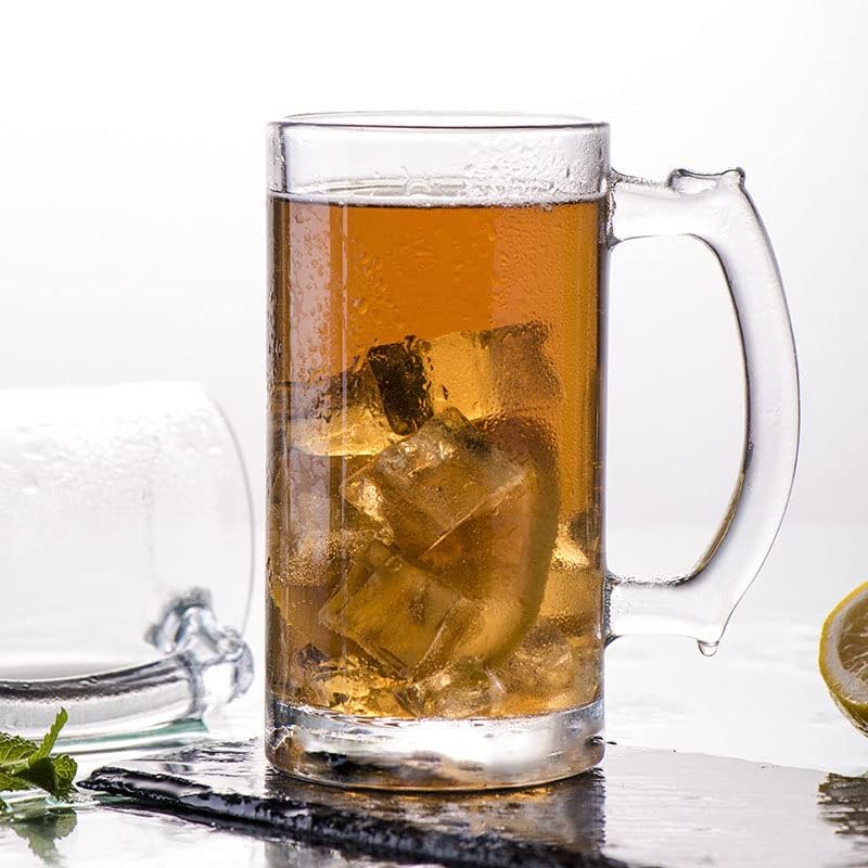 Juego de tazas de cerveza pesadas, tazas de vidrio de 16 onzas con asa, vasos de cerveza para congelador, vasos de cerveza de 16.9 fl oz, jarra