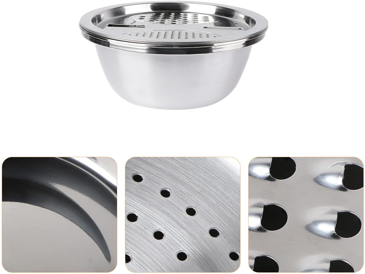 Cuenco de lavado de granos 3 en 1 de acero inoxidable, cesta de drenaje de frutas y verduras, cortador de verduras, cesta de filtro de agua, cuenco