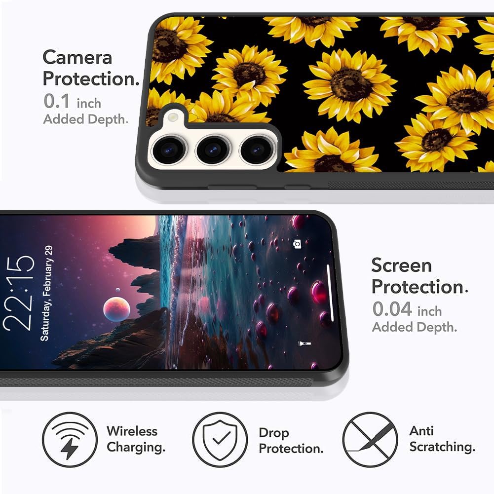 MOWIME Funda de girasol compatible con Samsung Galaxy S24 Plus con protector de pantalla, girasol amarillo S24 + funda con estampado floral,