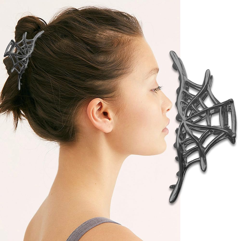 Paquete de 3 pinzas para el cabello de telaraña para Halloween, clips de metal grandes para mandíbula retro, tema de telaraña retro, accesorios de