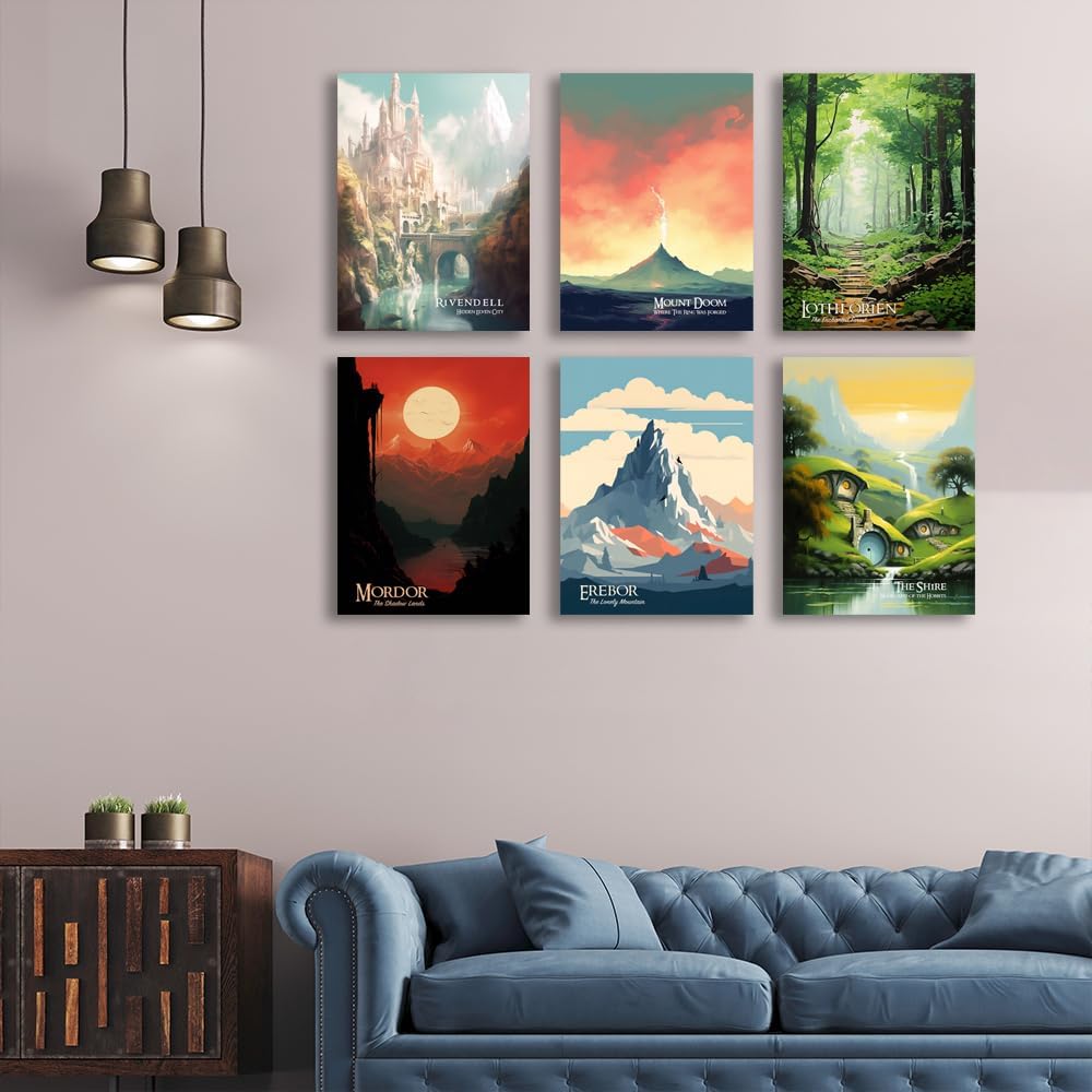 Mordor – Póster vintage de película de viaje de la Tierra Media, kit de collage de carteles de paisaje de la Tierra Media, impresión en lienzo,