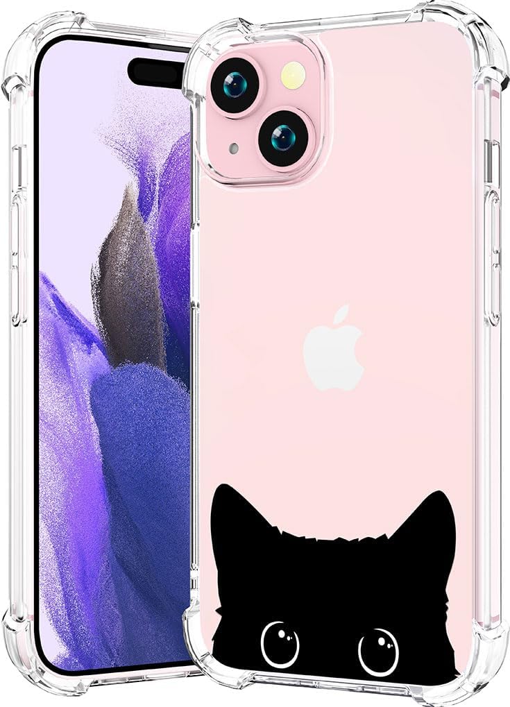 Funda para iPhone 15 Plus, bonita y transparente para mujer, resistente funda protectora protectora compatible con iPhone 15 Plus (orejas de gato
