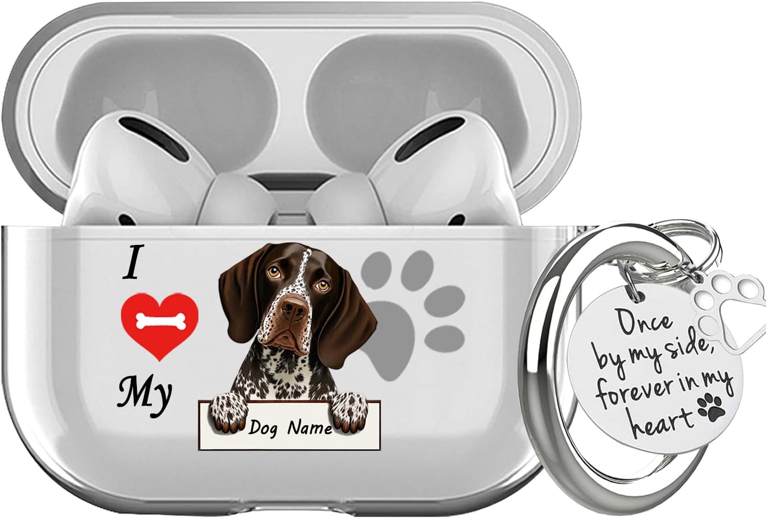 VNGDA Funda transparente personalizada con nombre de mascota I Love My German Shorthaired Pointer Dog Haedphone para Apple AirpodS Pro 21 y 3