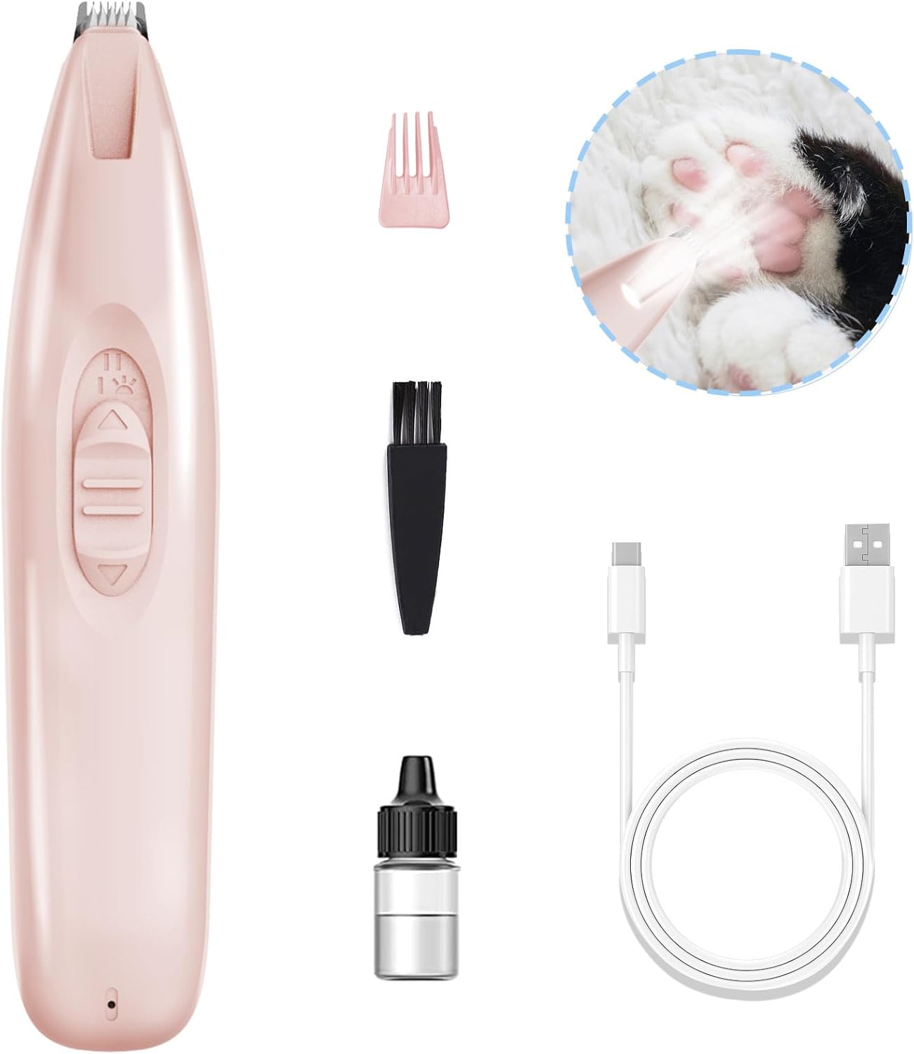 KIKETECH Recortadora de patas de perro con LED  Cortapelos de perro recargable inalámbrico de 2 velocidades, afeitadora de bajo ruido con hoja de