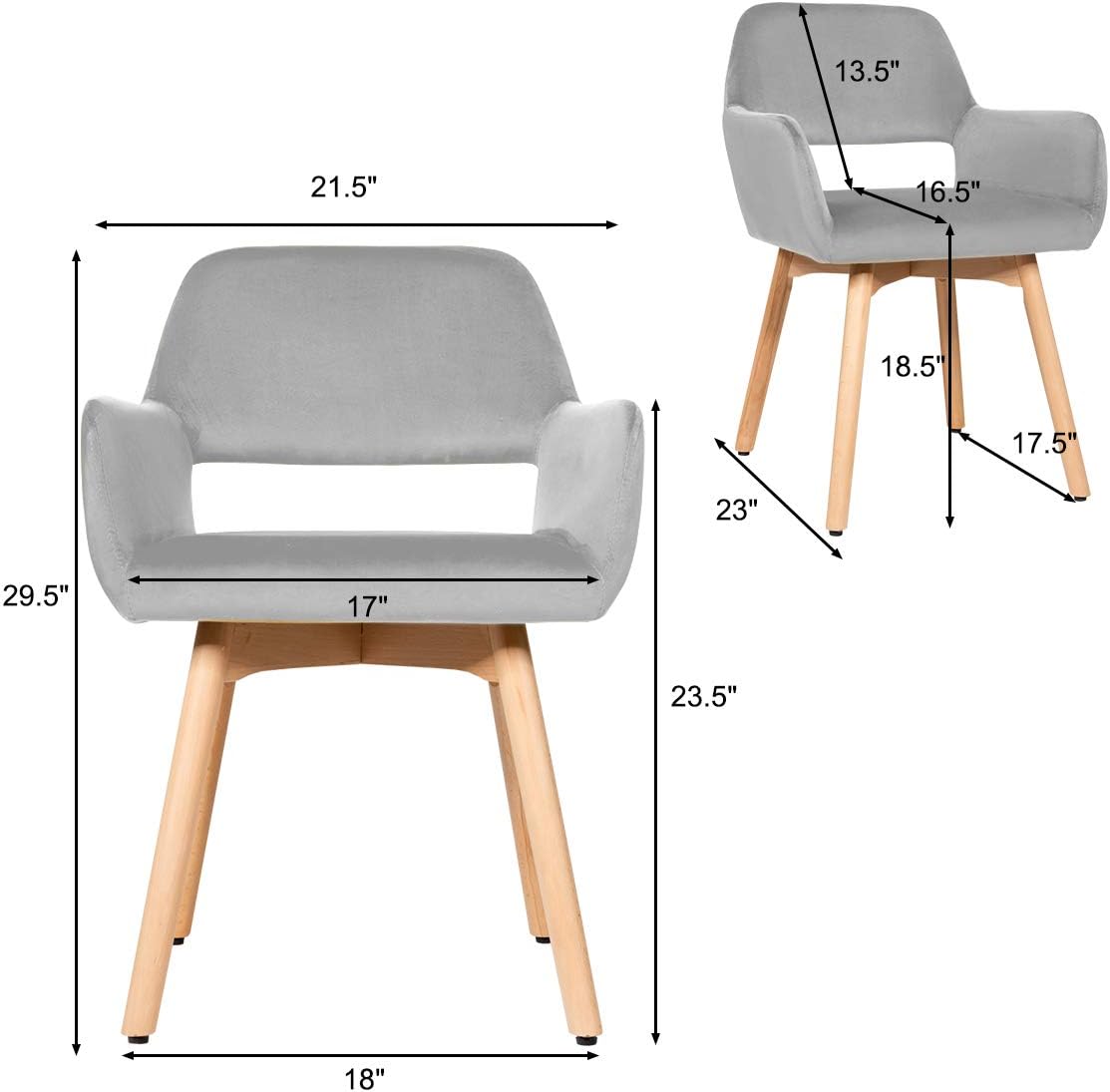 Giantex Juego de 2 sillas de comedor de terciopelo, silla moderna para sala de estar con patas de madera, almohadillas antideslizantes, soporte en