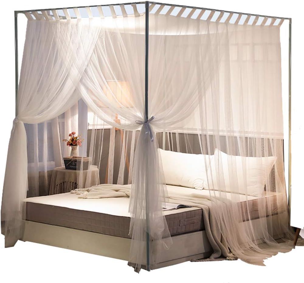 Mengersi – Dosel de cama con poste de 4 esquinas simple, Mosquitero de cama para niñas, niños y adultos