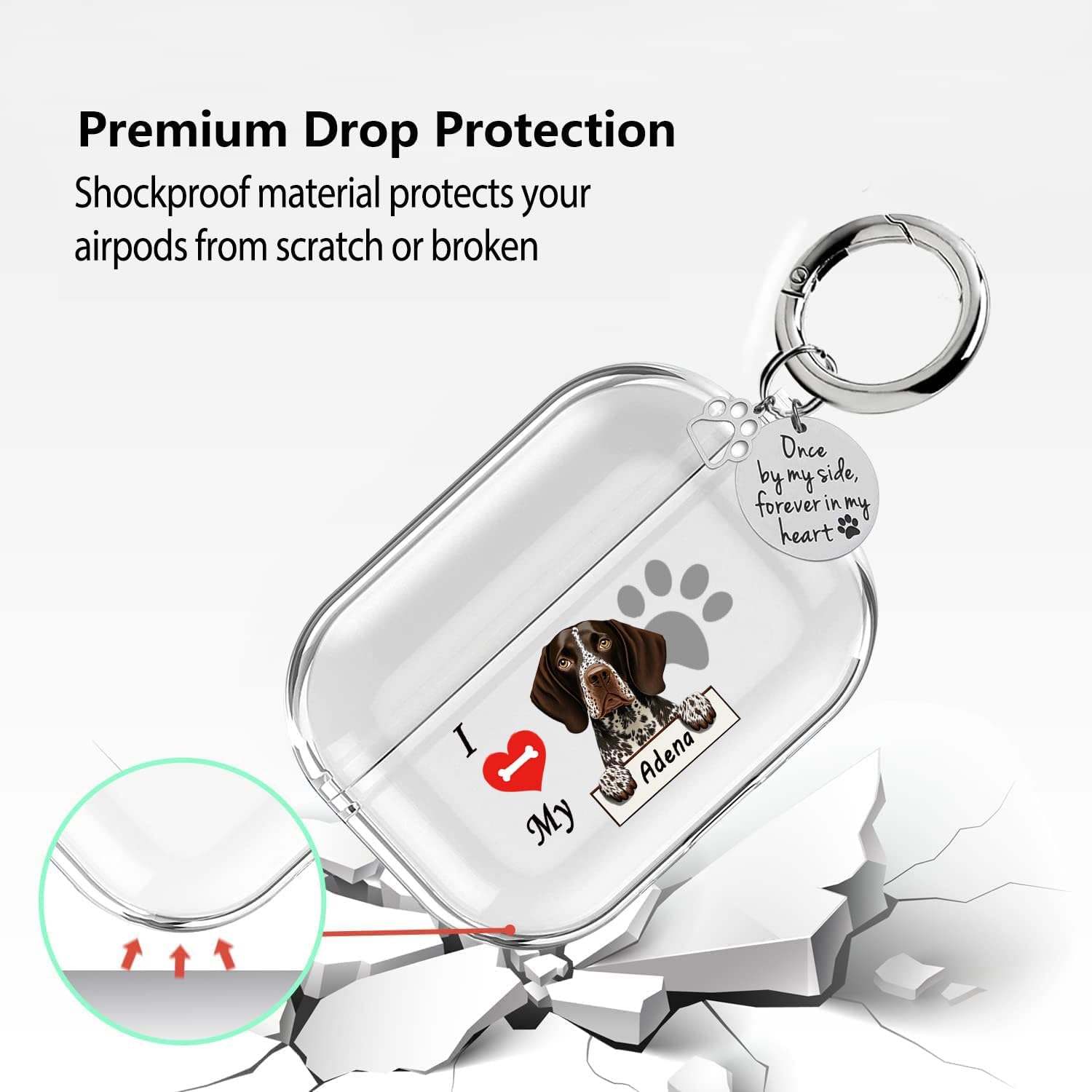 VNGDA Funda transparente personalizada con nombre de mascota I Love My German Shorthaired Pointer Dog Haedphone para Apple AirpodS Pro 21 y 3