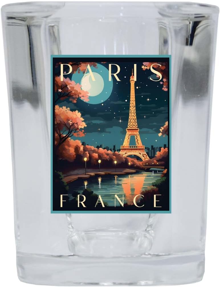 R and R Imports Paris France Design C Souvenir – Vaso de chupito cuadrado de 2.5 onzas, paquete de 2 unidades