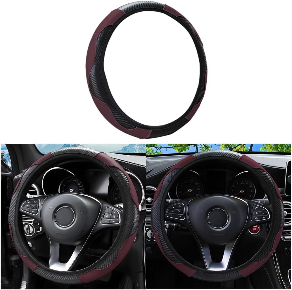 Funda para volante de automóvil de 15 pulgadas, de fibra de carbono, elástica, elástica, antideslizante, transpirable, protector de volante para