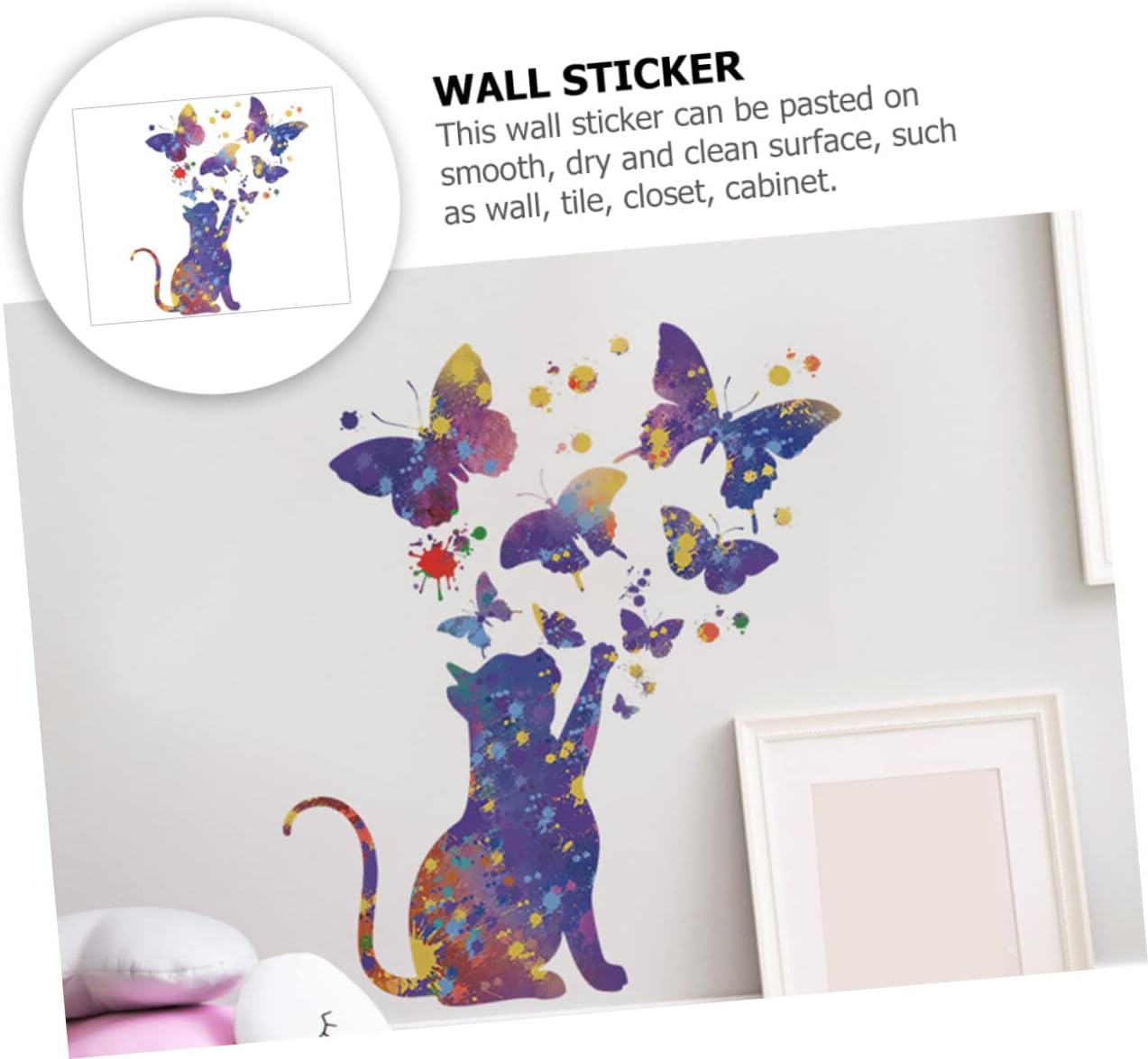BESPORTBLE 2 hojas de calcomanías de pared con diseño de gato estrellado para decoración del hogar, habitación de niños, sala de juegos, papel tapiz