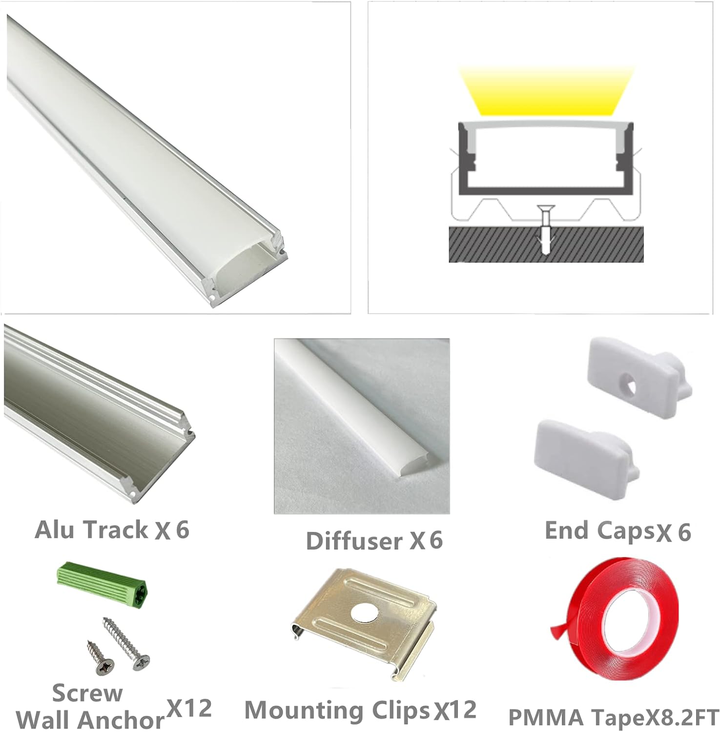 THMOOTHER Paquete de 6 tiras LED de aluminio montadas en superficie de 16 pulgadas con difusor anti UV, mejora tu iluminación con estilo y